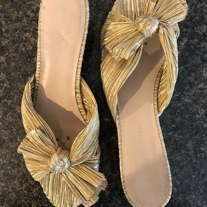 Loeffler Randall gold pleated bow heel